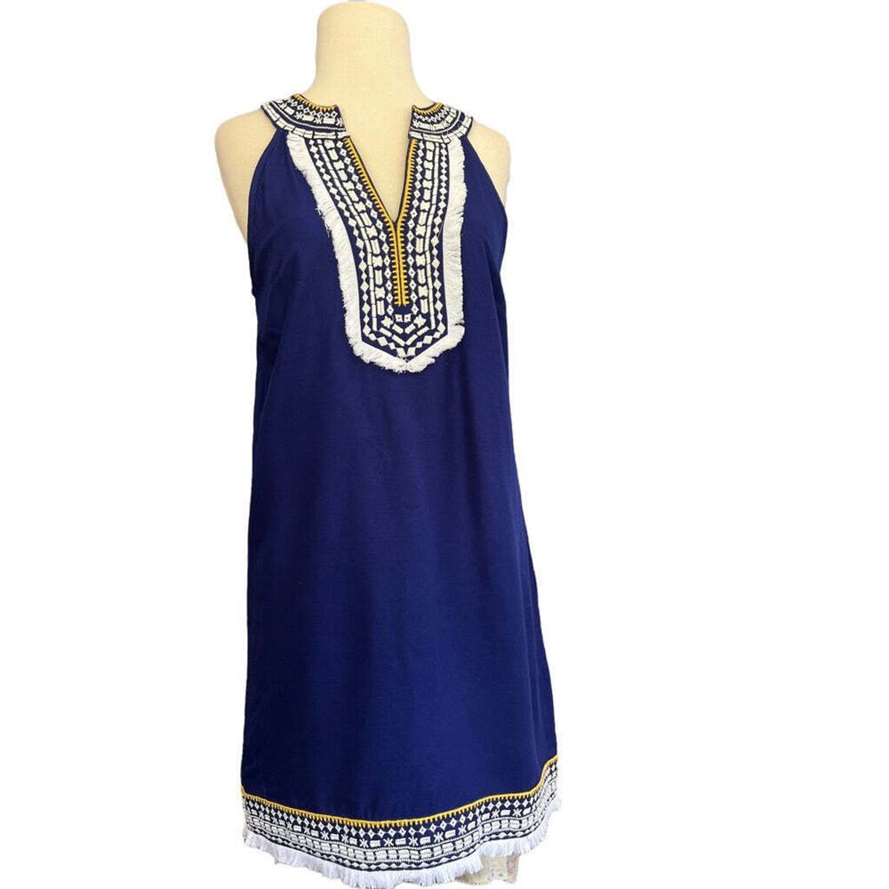 Small Mudpie Blue Sheath Dress Sleeveless Boho Trim